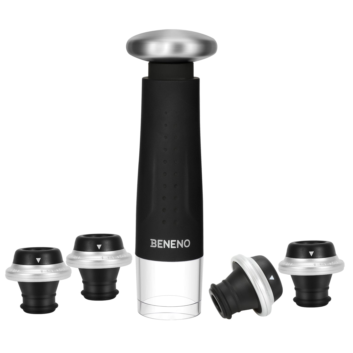 BENENO Wine Saver Pump with 4 Wine Vacuum Stoppers Black