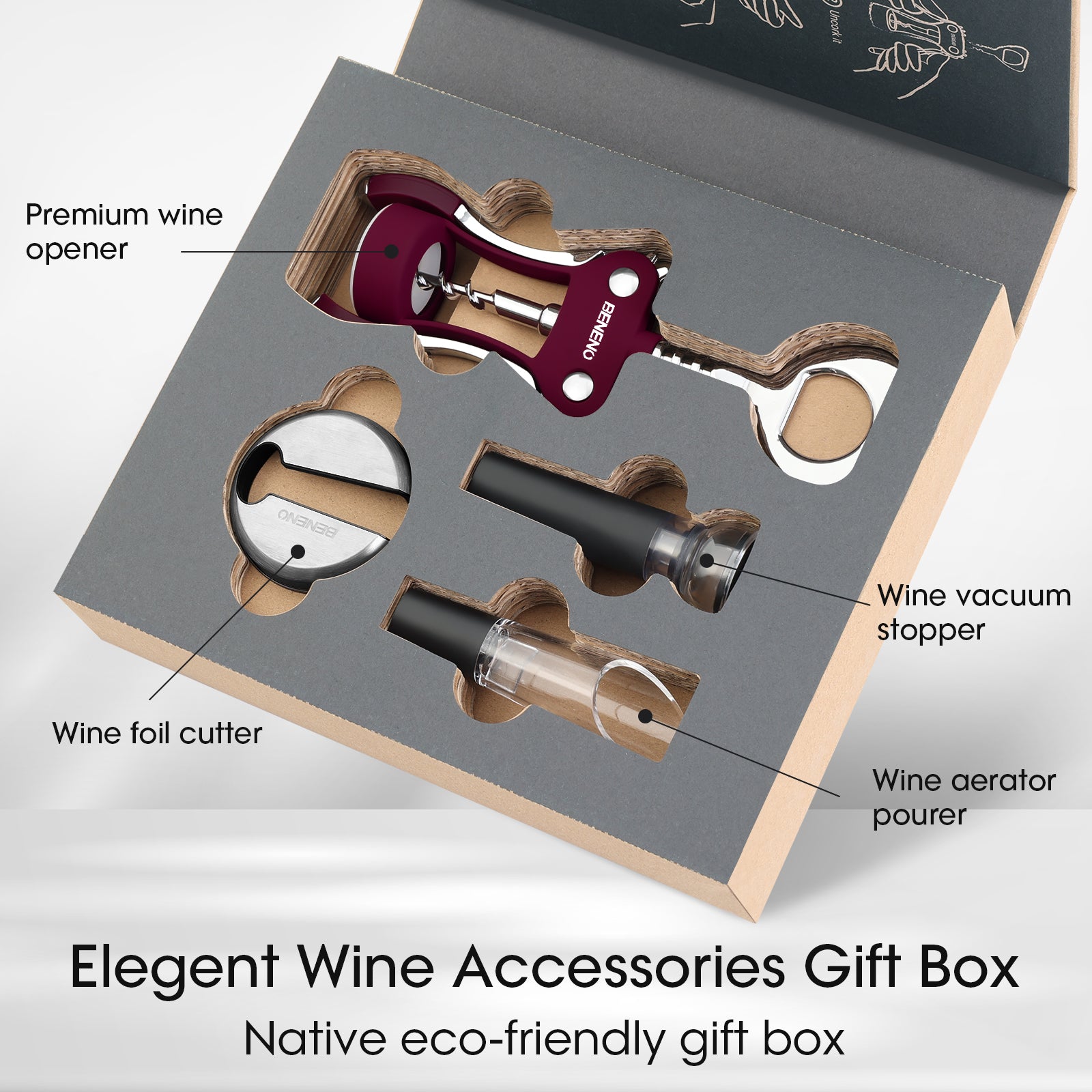 Beneno Wine Accessories Gift Box Purple