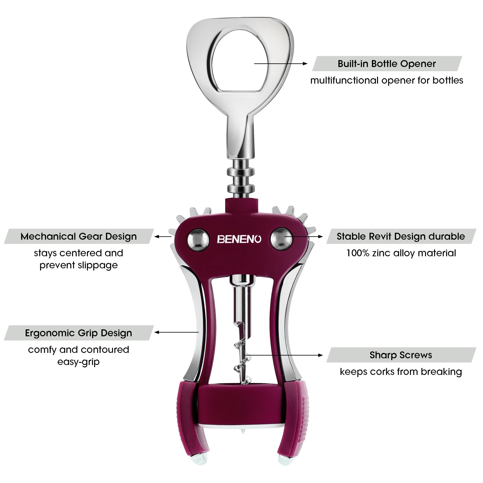 Beneno Premium Quality Wine Opener Purple