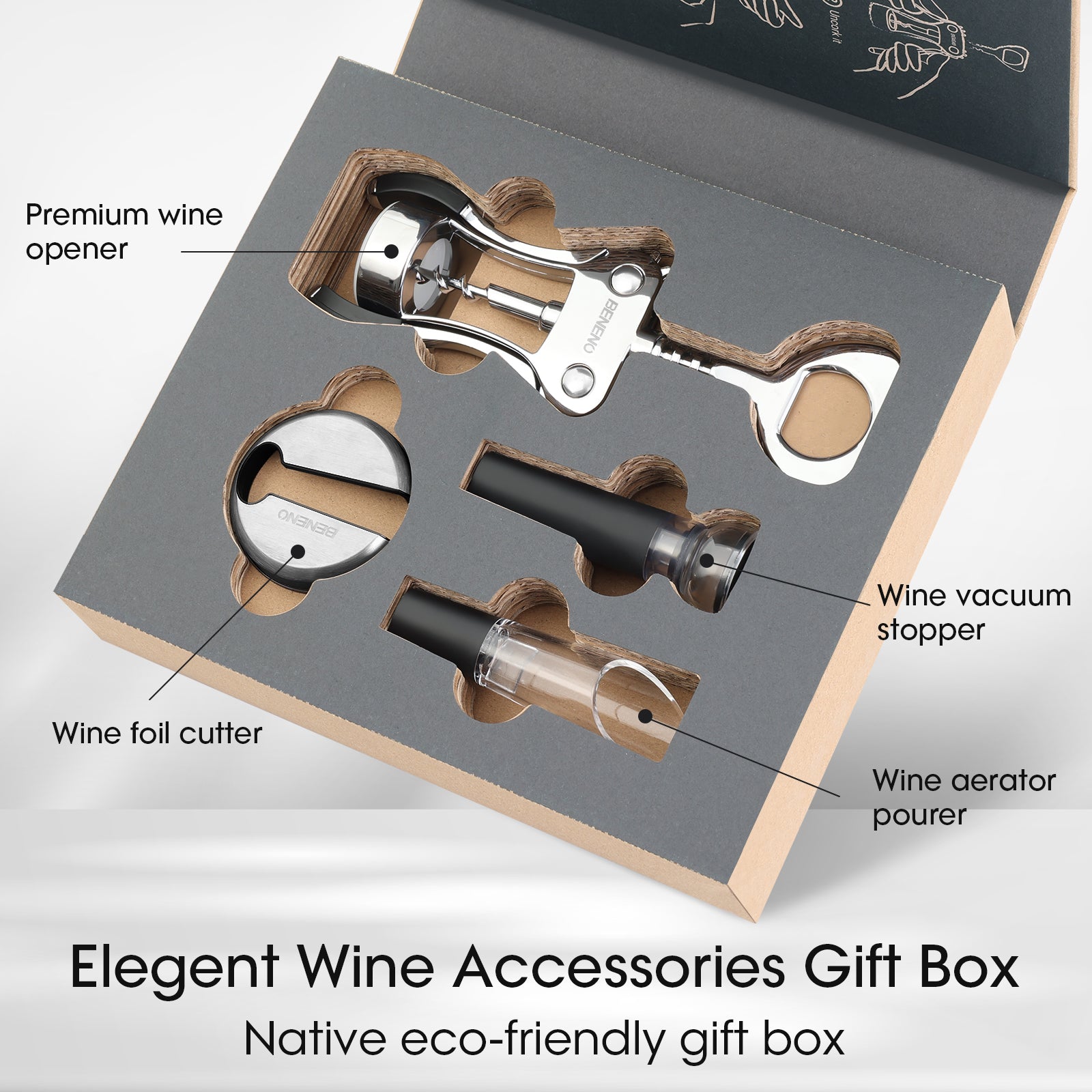 Beneno Wine Accessories Gift Box Silver