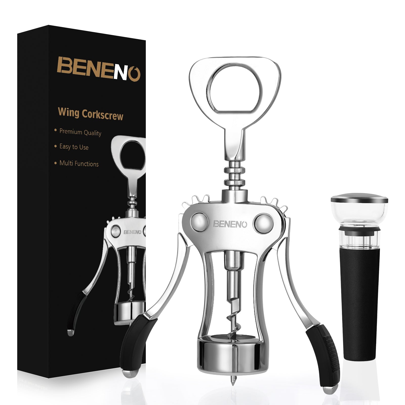 Wine Opener with Leak Proof Wine Vacuum Stopper - BENENO